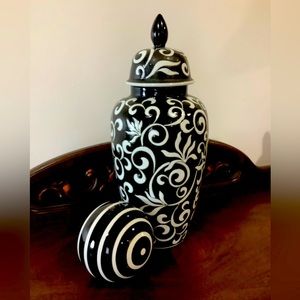 Beautiful,  never been used ginger jar and vase and ceramic orb.